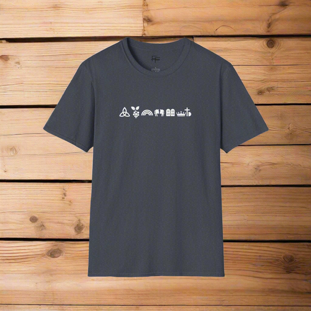 Covenant Symbols Tee: Eternal Trinitarian Covenant, Adamic, Noahic, Abrahamic, Mosaic, Davidic, New (Cross and Empty Tomb)