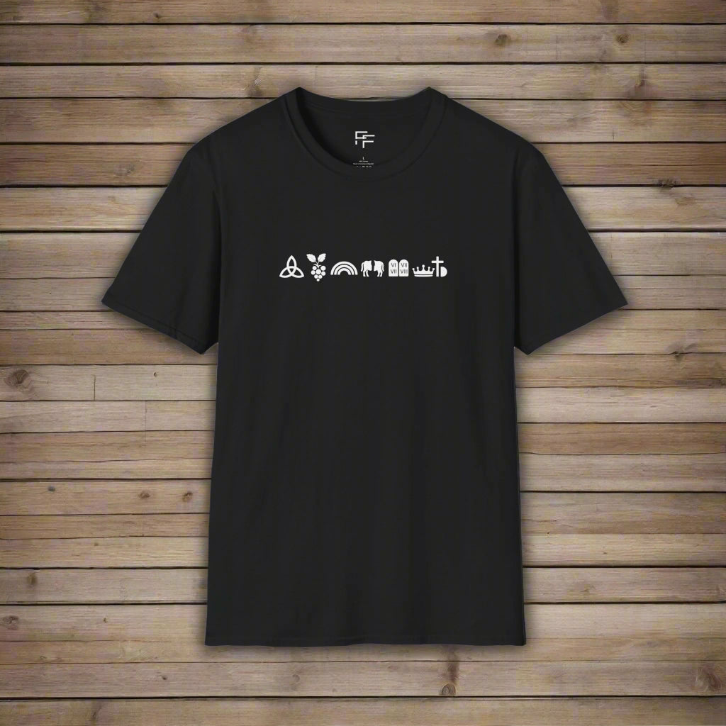 Covenant Symbols Tee: Eternal Trinitarian Covenant, Adamic, Noahic, Abrahamic, Mosaic, Davidic, New (Cross and Empty Tomb)
