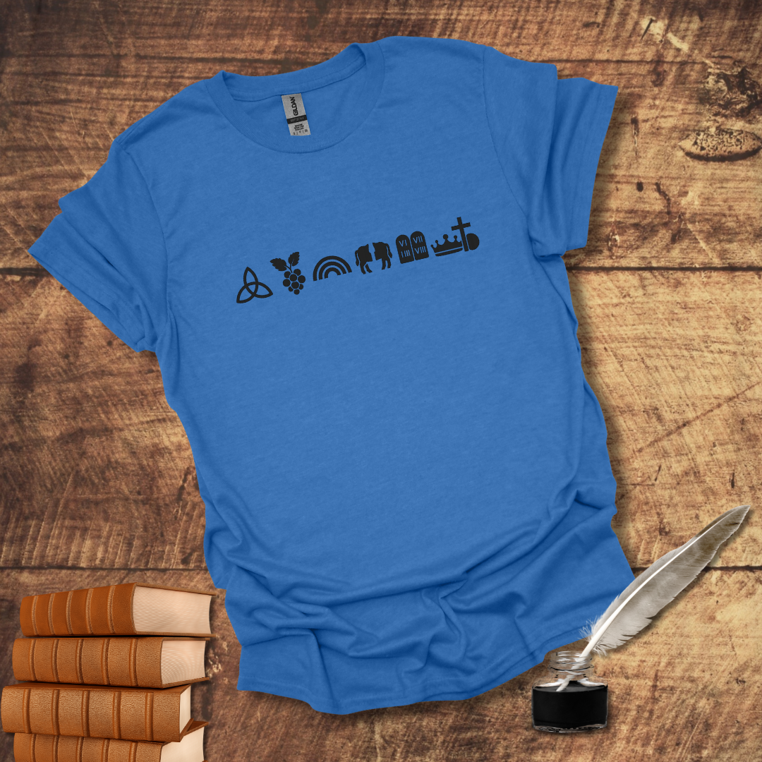 Covenant Symbols Tee: Eternal Trinitarian Covenant, Adamic, Noahic, Abrahamic, Mosaic, Davidic, New (Cross and Empty Tomb)