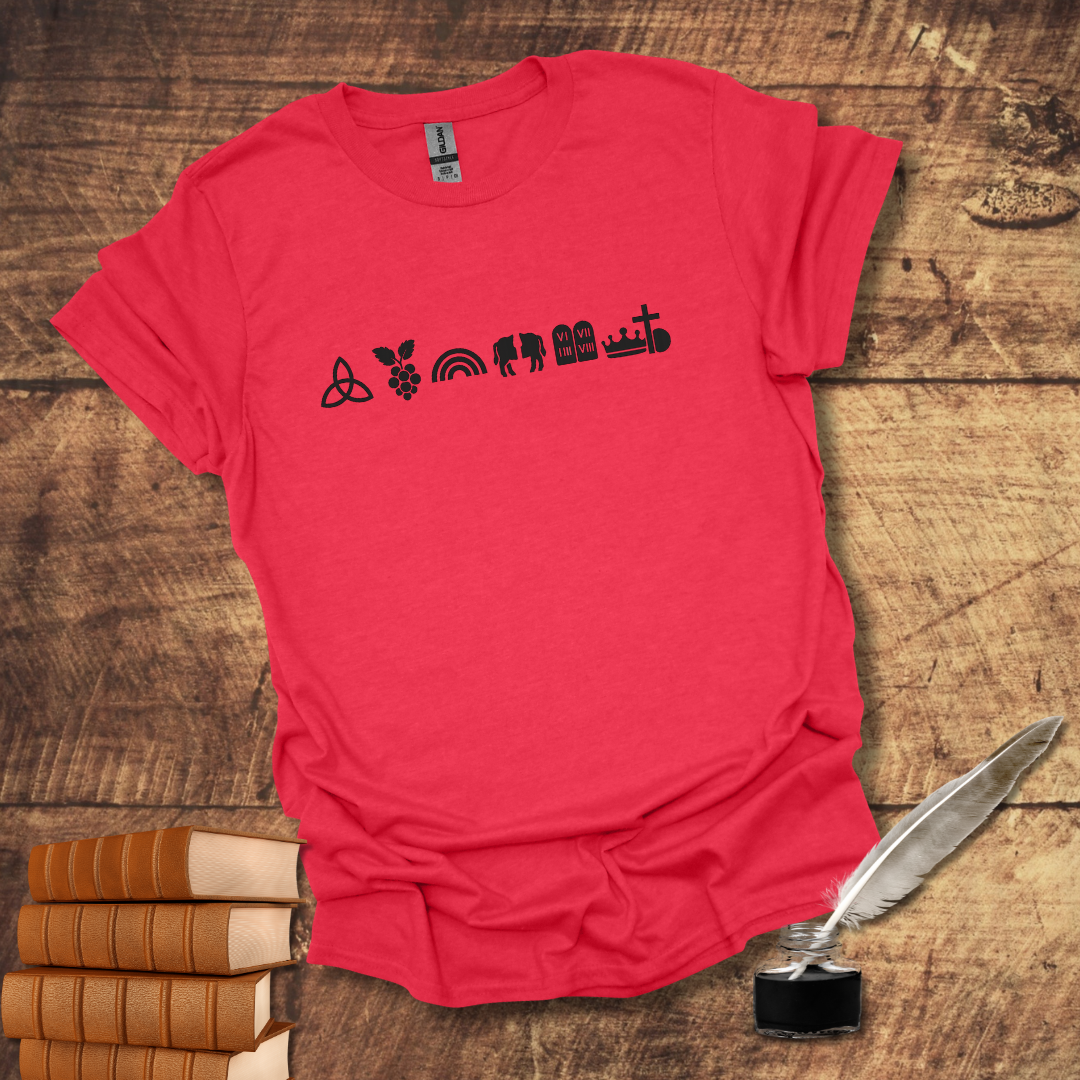 Covenant Symbols Tee: Eternal Trinitarian Covenant, Adamic, Noahic, Abrahamic, Mosaic, Davidic, New (Cross and Empty Tomb)
