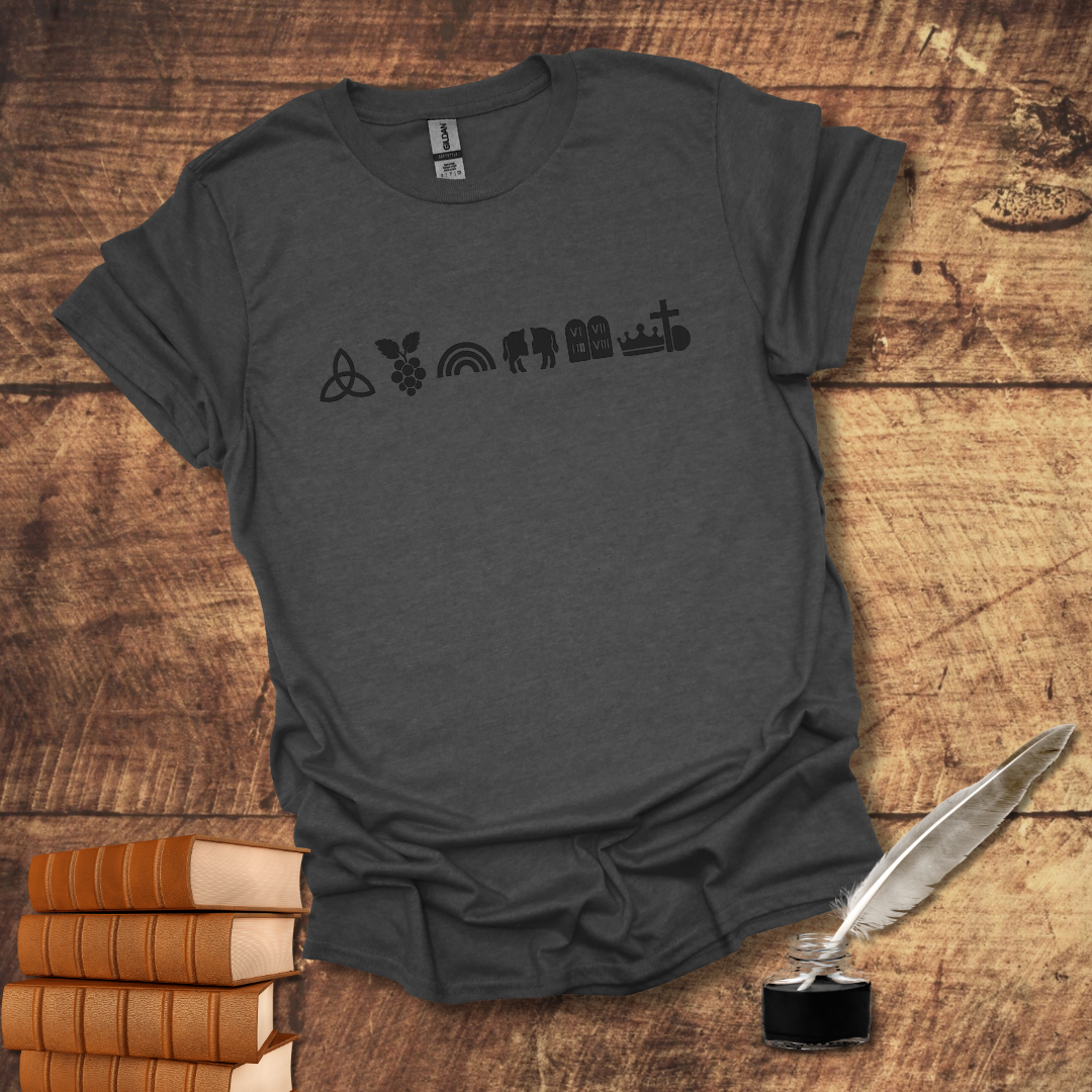 Covenant Symbols Tee: Eternal Trinitarian Covenant, Adamic, Noahic, Abrahamic, Mosaic, Davidic, New (Cross and Empty Tomb)